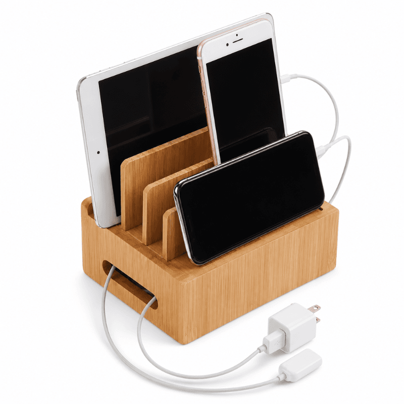 Bamboo Charging Station & Cord Organizer