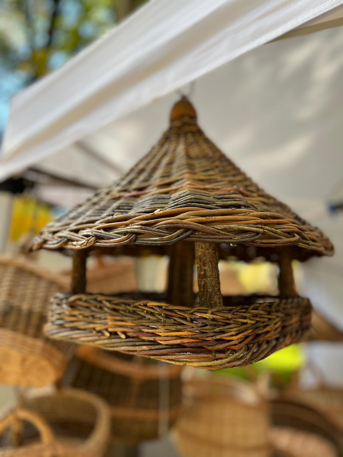 NaturelyWoven Handwoven Willow Wicker Hanging Bird Feeder Rustic Garden Decor