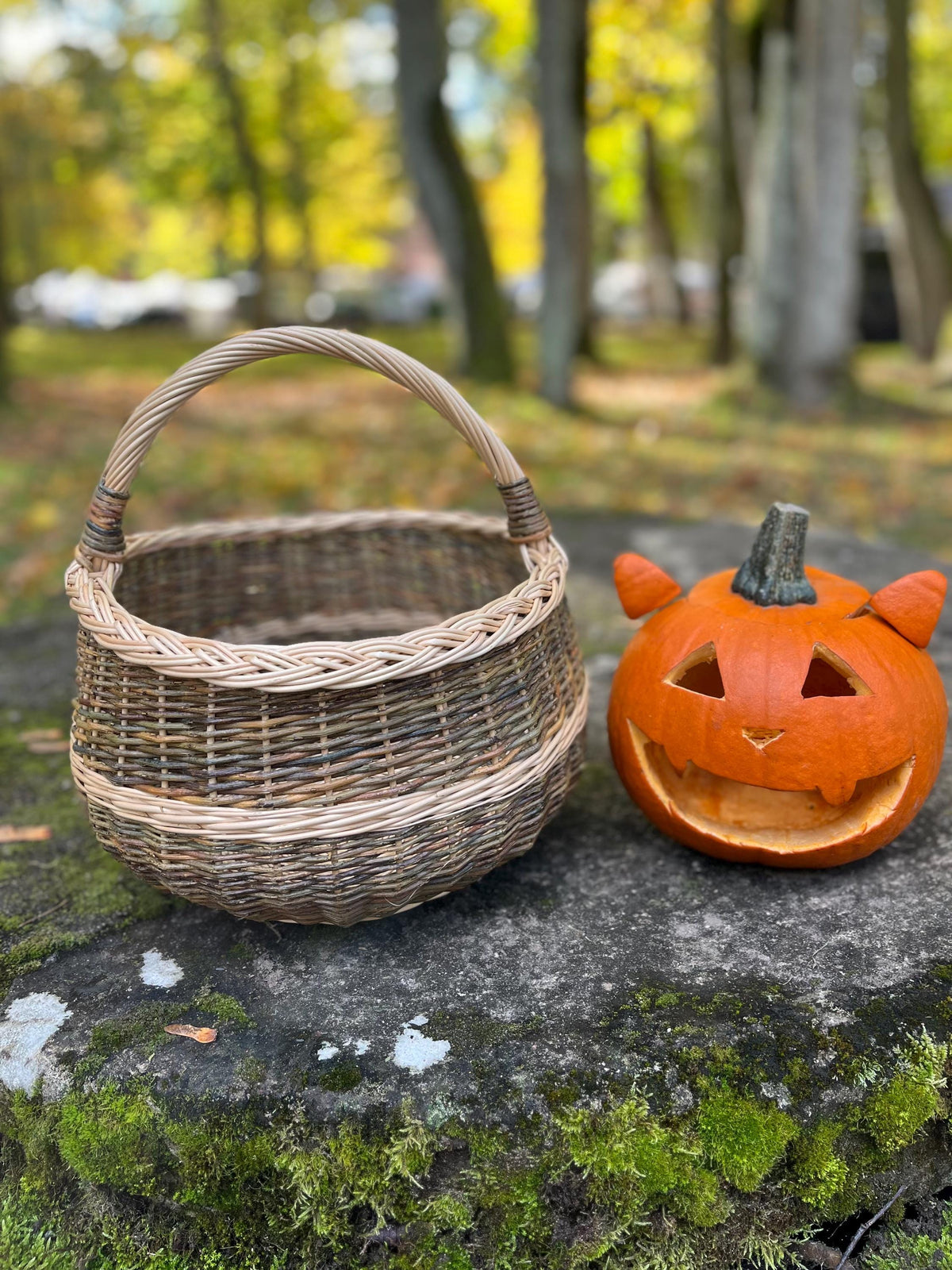 NaturelyWoven Handmade Round Willow Foraging Basket with Handle