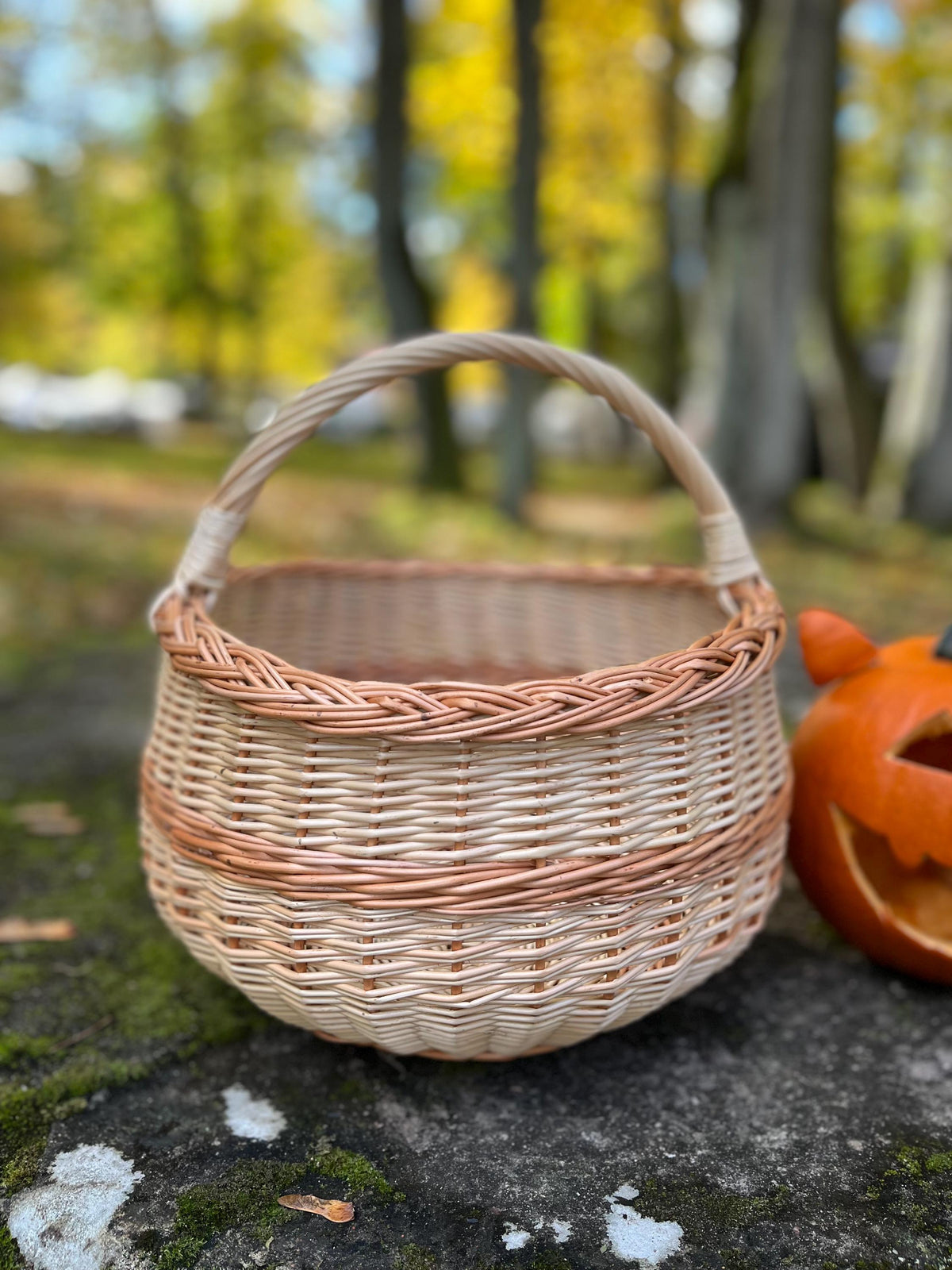 NaturelyWoven Handmade Round Willow Foraging Basket with Handle