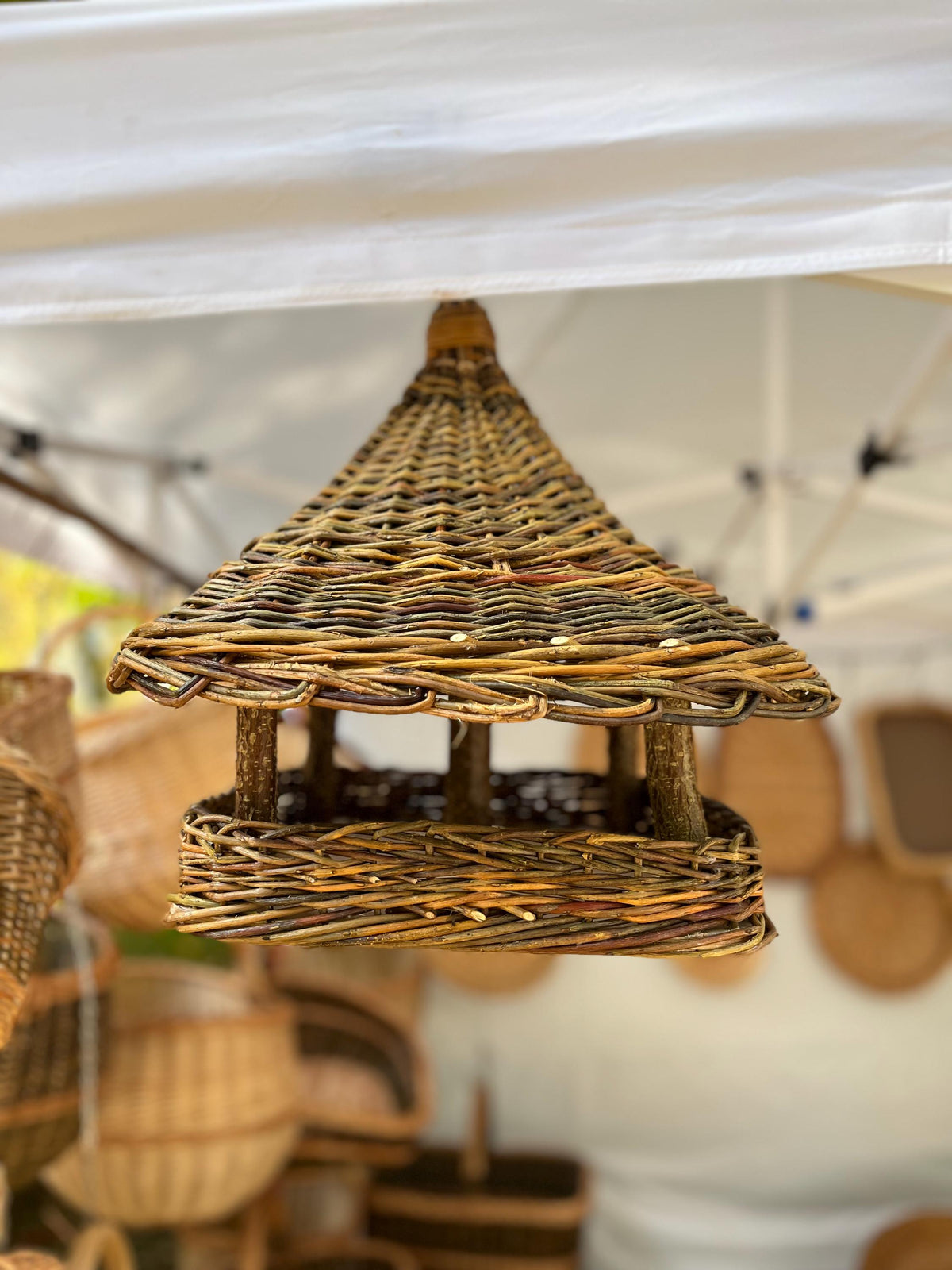 NaturelyWoven Handwoven Willow Wicker Hanging Bird Feeder Rustic Garden Decor