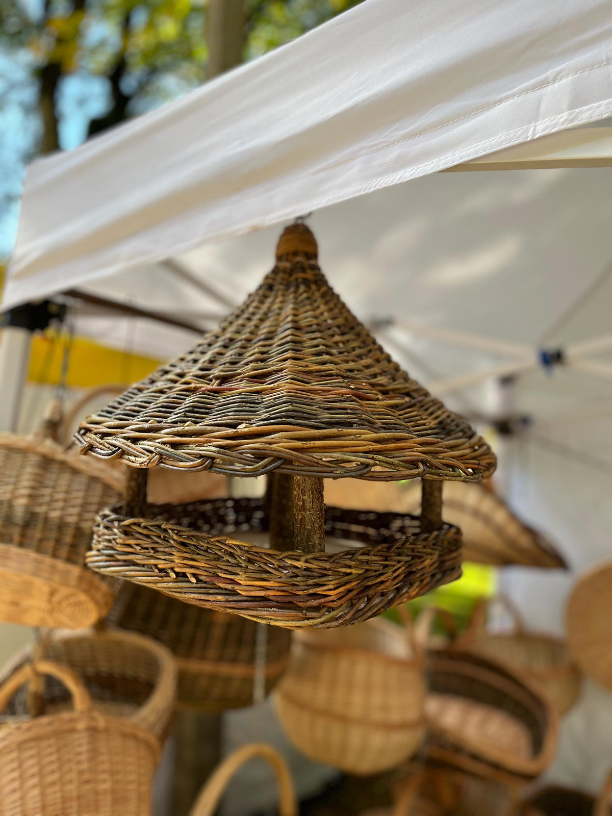NaturelyWoven Handwoven Willow Wicker Hanging Bird Feeder Rustic Garden Decor