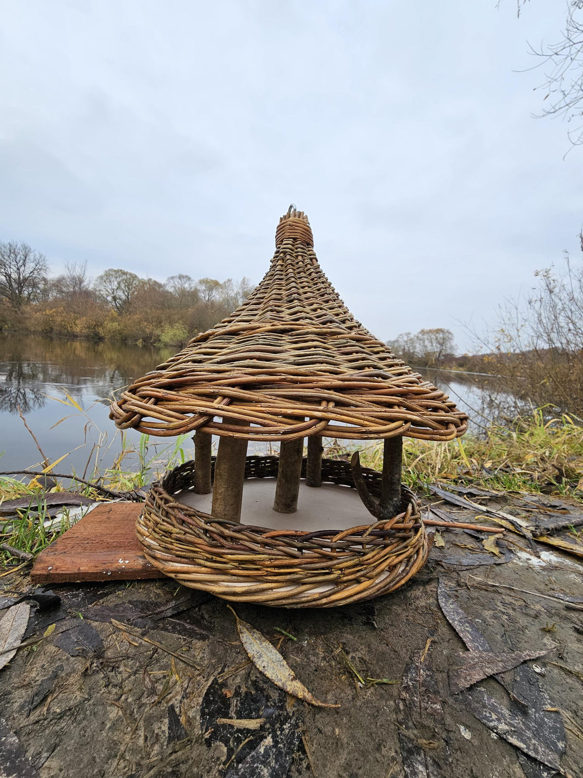 NaturelyWoven Handwoven Willow Wicker Hanging Bird Feeder Rustic Garden Decor