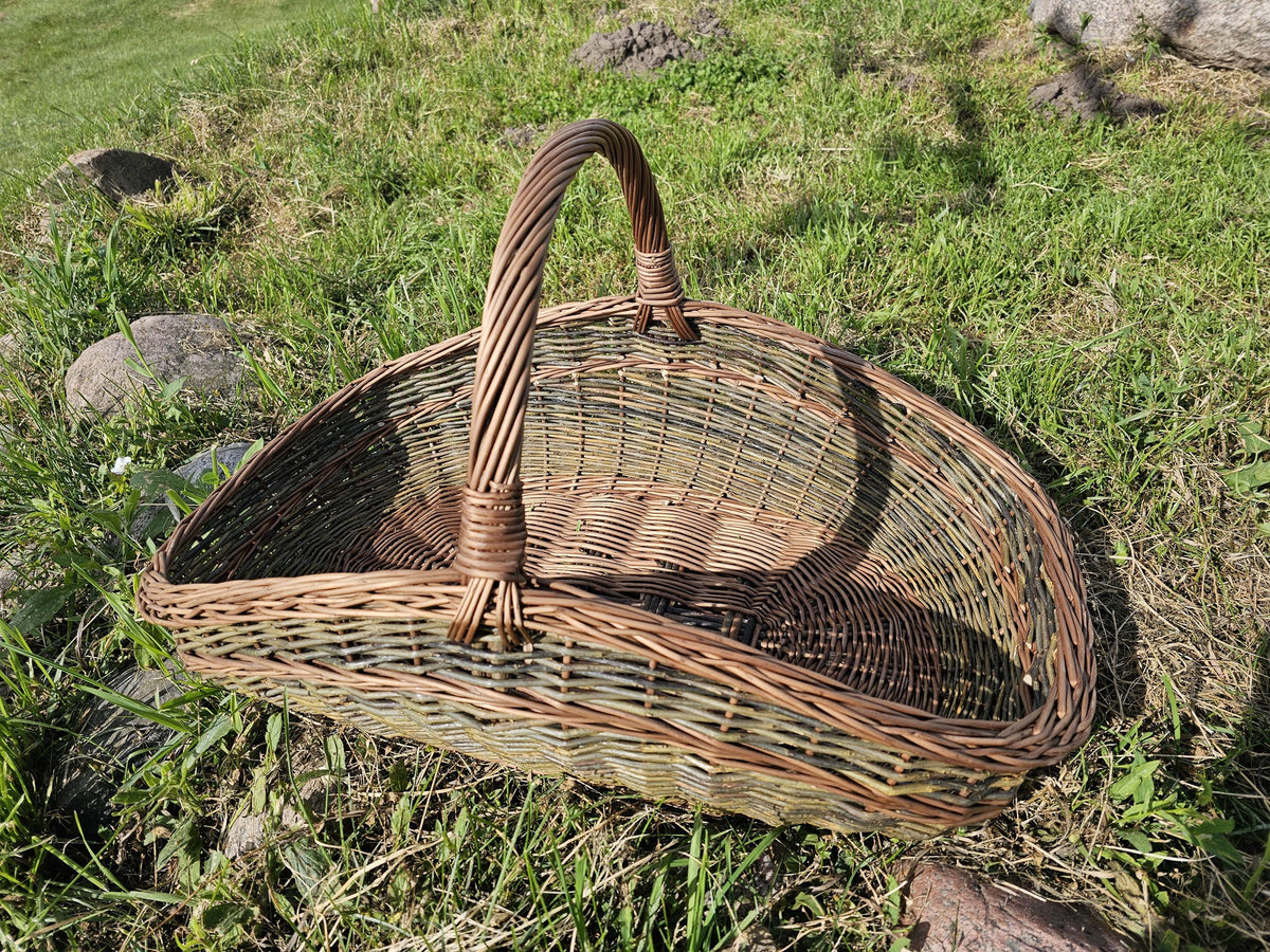Large Unpeeled Willow Garden Trug Basket Rustic Handmade Wicker