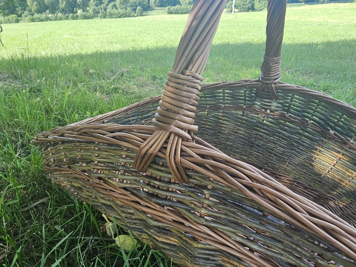 Large Unpeeled Willow Garden Trug Basket Rustic Handmade Wicker
