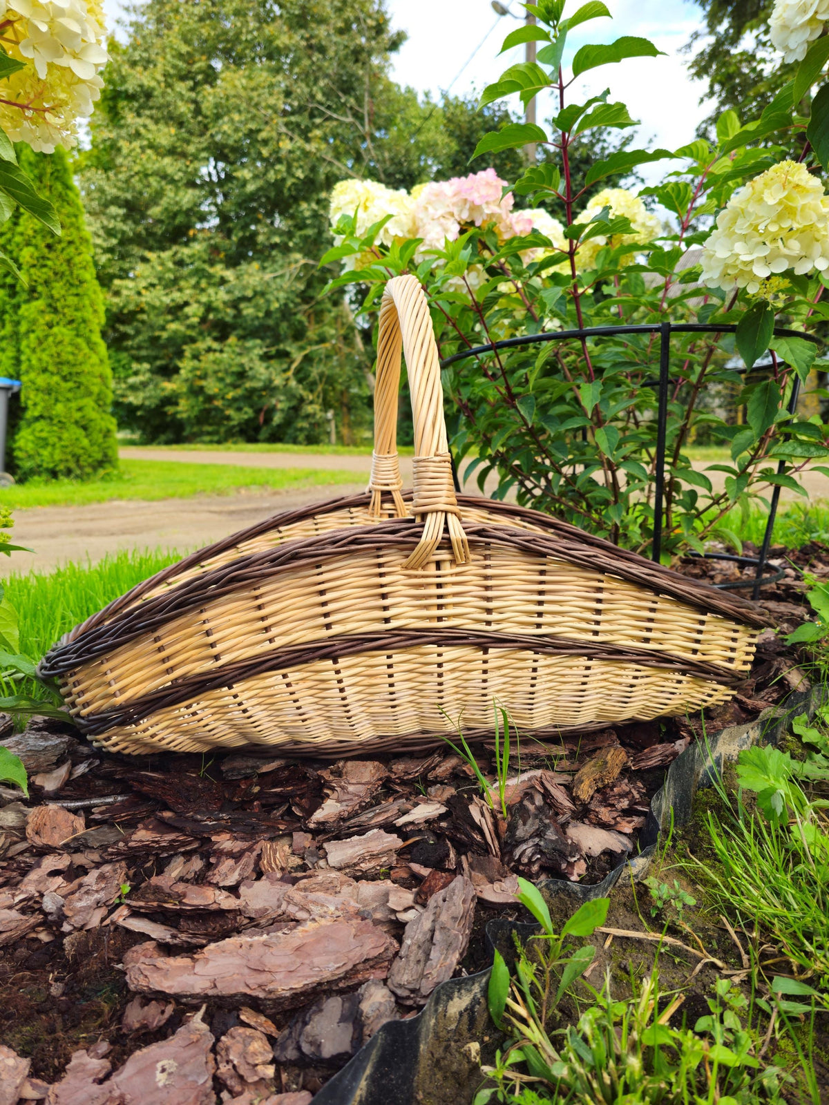 Large Unpeeled Willow Garden Trug Basket Rustic Handmade Wicker