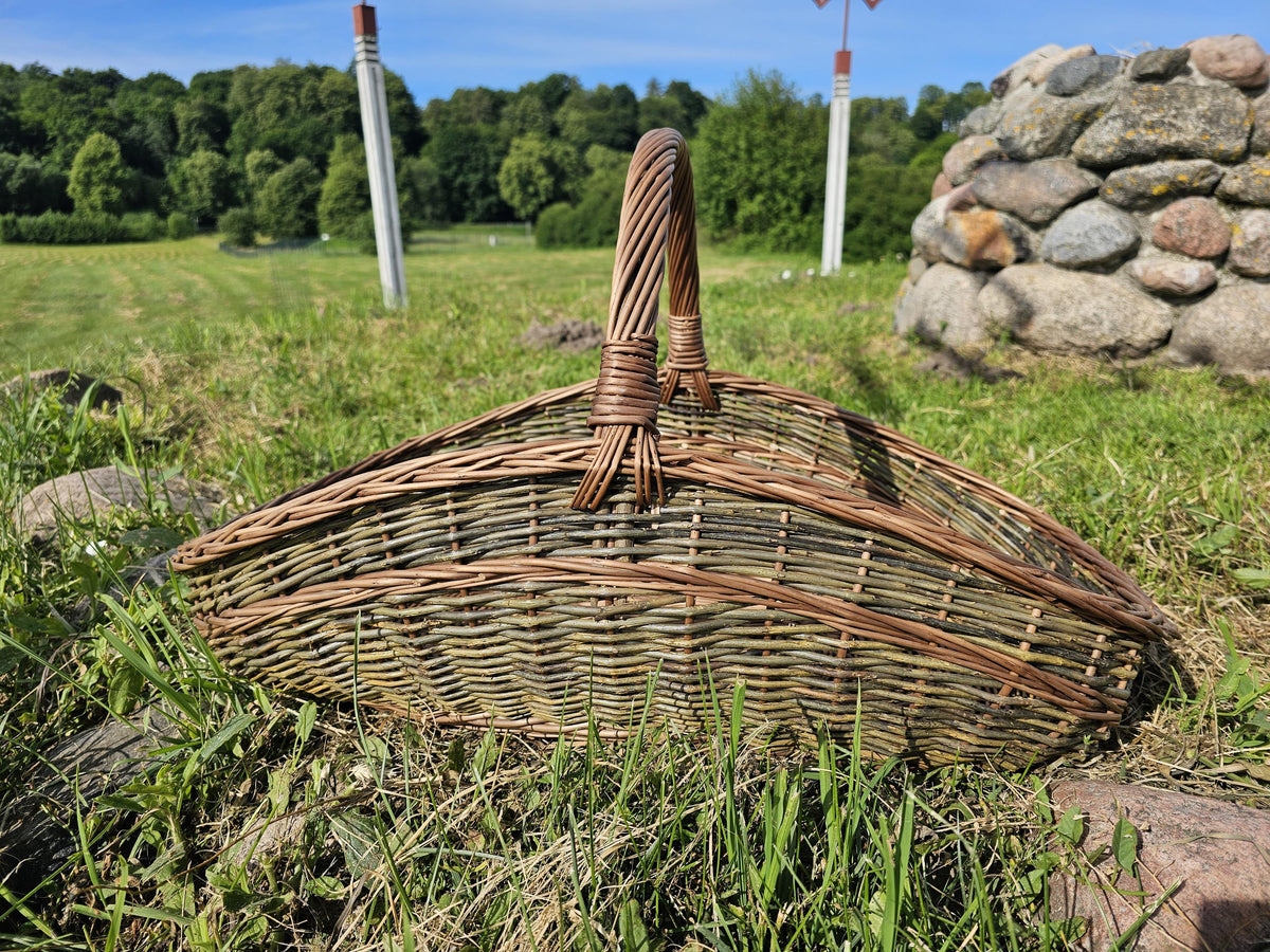Large Unpeeled Willow Garden Trug Basket Rustic Handmade Wicker