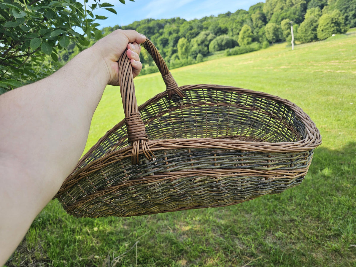 Large Unpeeled Willow Garden Trug Basket Rustic Handmade Wicker