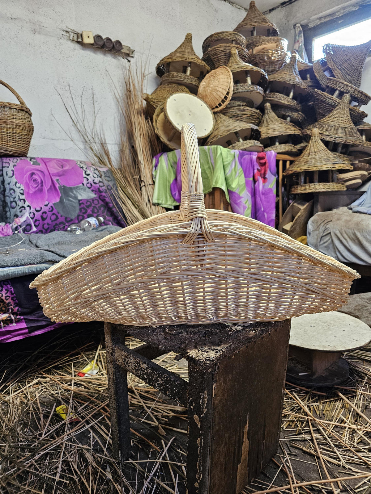 Large Unpeeled Willow Garden Trug Basket Rustic Handmade Wicker