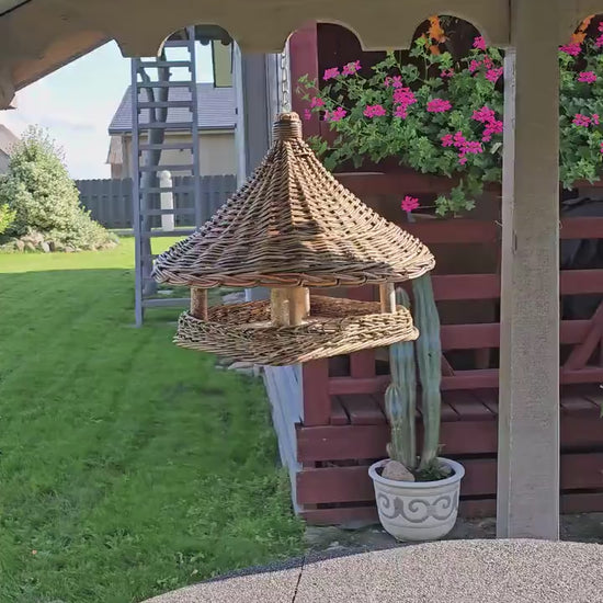 NaturelyWoven Handwoven Willow Wicker Hanging Bird Feeder Rustic Garden Decor