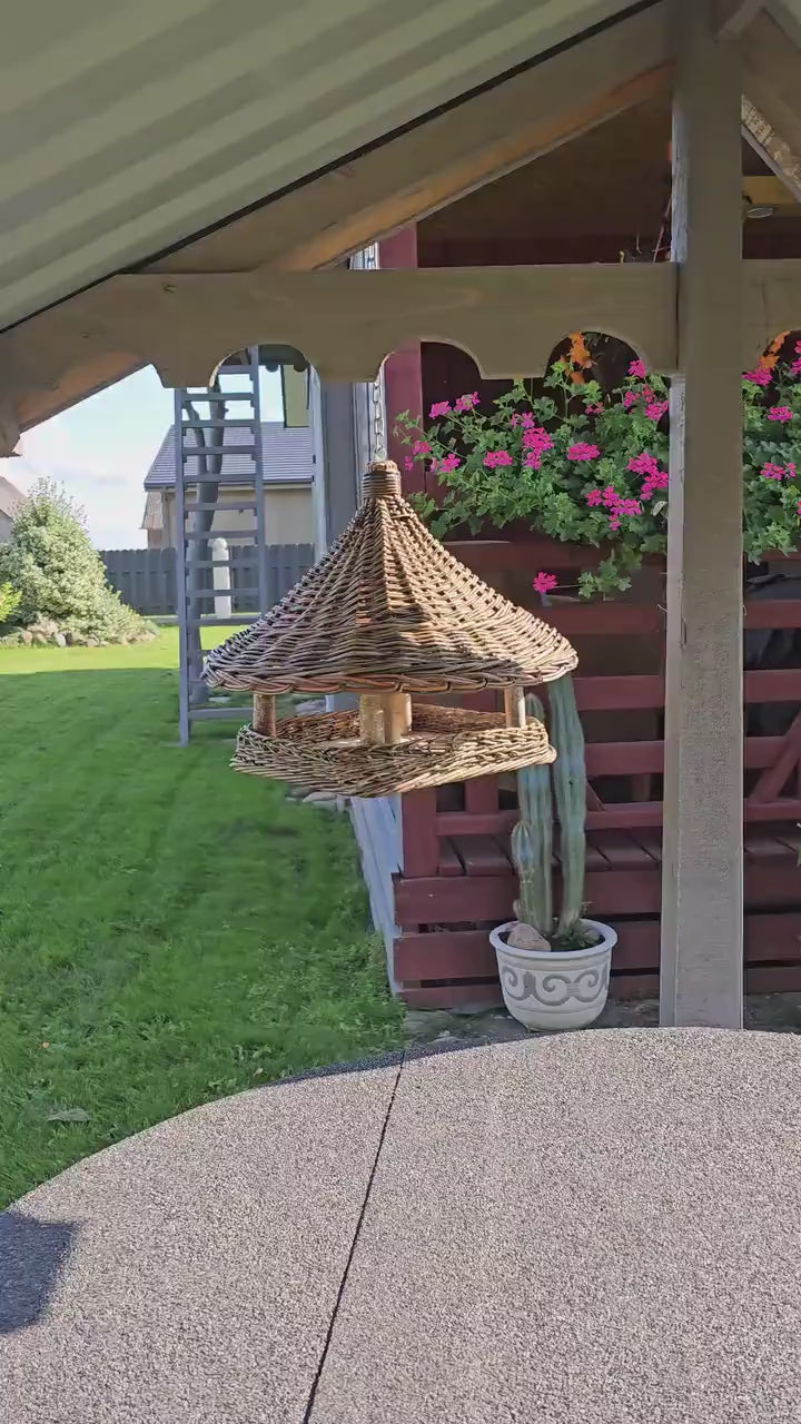 NaturelyWoven Handwoven Willow Wicker Hanging Bird Feeder Rustic Garden Decor